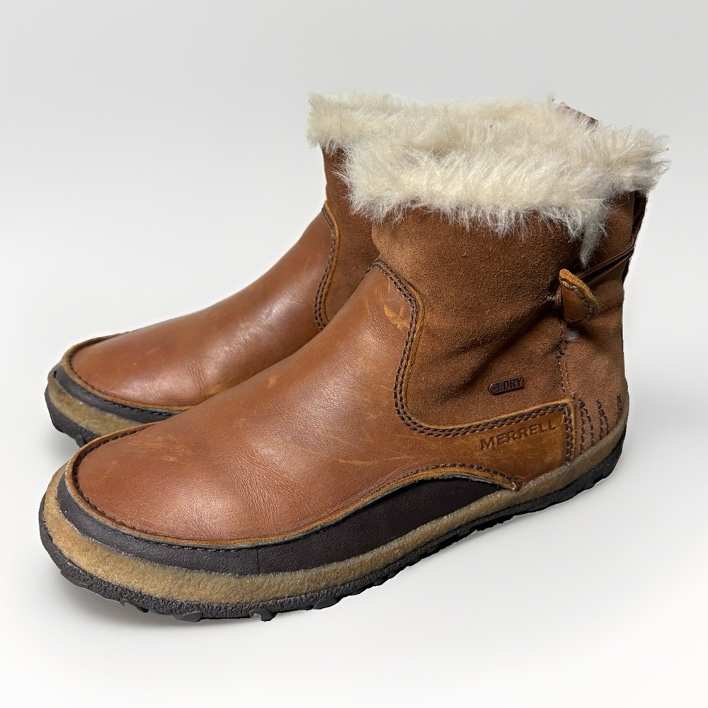 Merrell Women's Tremblant Pull On Polar Waterproof Brown Leather Boots Size 8.5